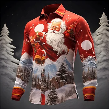 Barevné 3D Legrační Santa Claus Vánoční Tištěné Dlouhý Rukáv Košile Kids Fashion Košile A Halenky Mužů T Košile Vysoce Kvalitní Oblečení