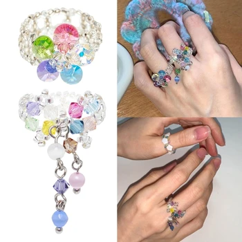 Květina Barevné Crystal Pružný Kroužek Barevné Korálky Estetiky Prsten pro Ženy