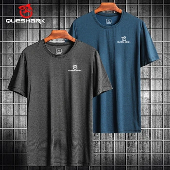 QUESHARK Muži Elastic Quick Dry Krátký Rukáv Sportovní Běží T Tričko, Prodyšný Volné trička Tees Fitness Tělocvičně Cvičení Top